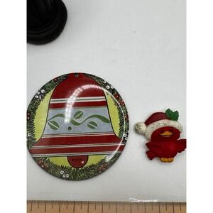 Vintage Halmark Christmas Cardinal Brooch & Christmas Bell Button